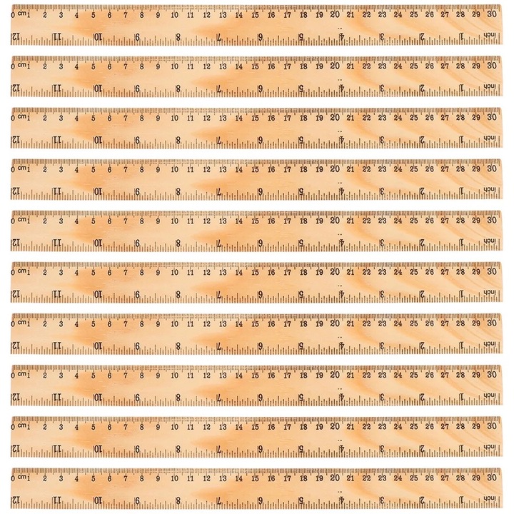 Set 72 rigle din lemn, instrumente de geometrie, multicolor, 30x3.3x0.3cm