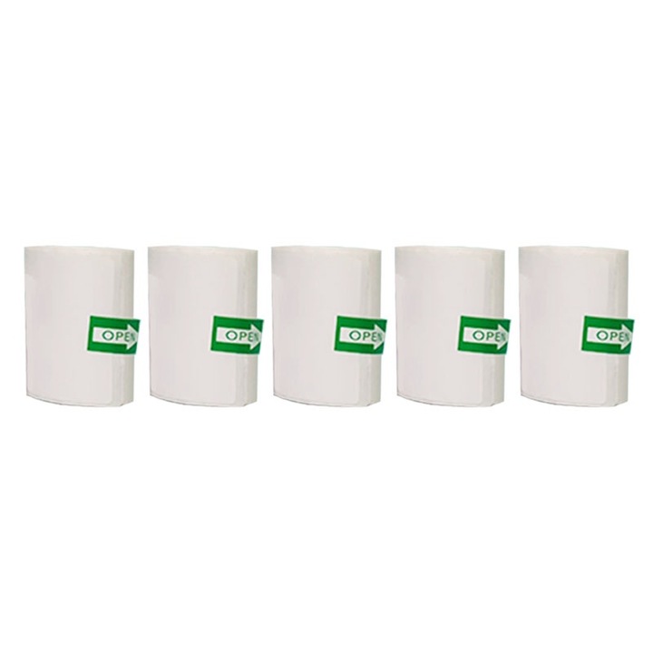 Set de 5 role de hartie de imprimanta, EYUSALL, pentru imprimare etichete, 50x50 mm, alb