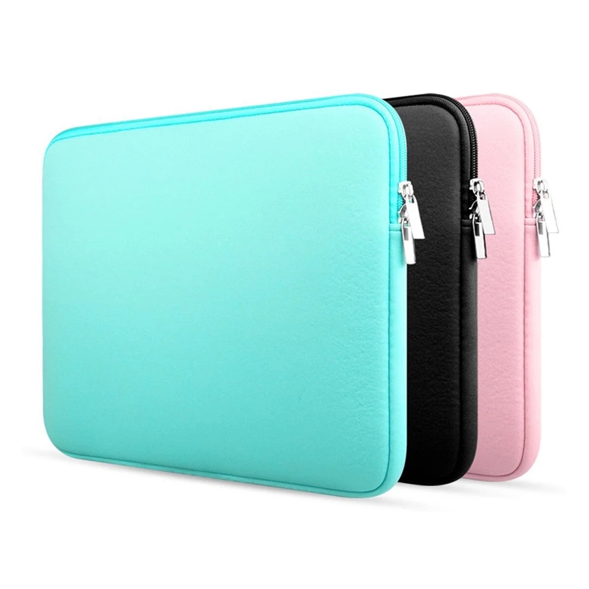 Husa laptop, verde, neopren, 34x25x1.5cm, design slim cu fermoar dublu