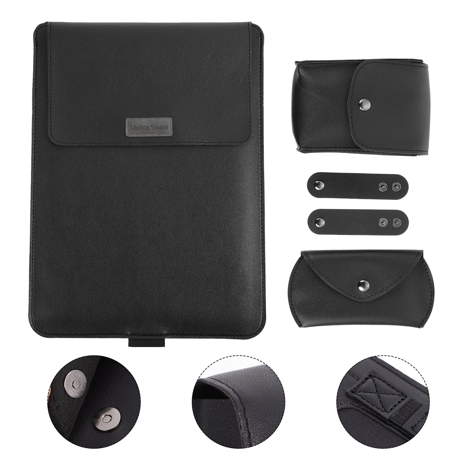 Set geanta laptop, neagra, 38.50x28.30x0.20cm, din PU, TPU si plus, cu suport, include geanta pentru cabluri si geanta pentru mouse