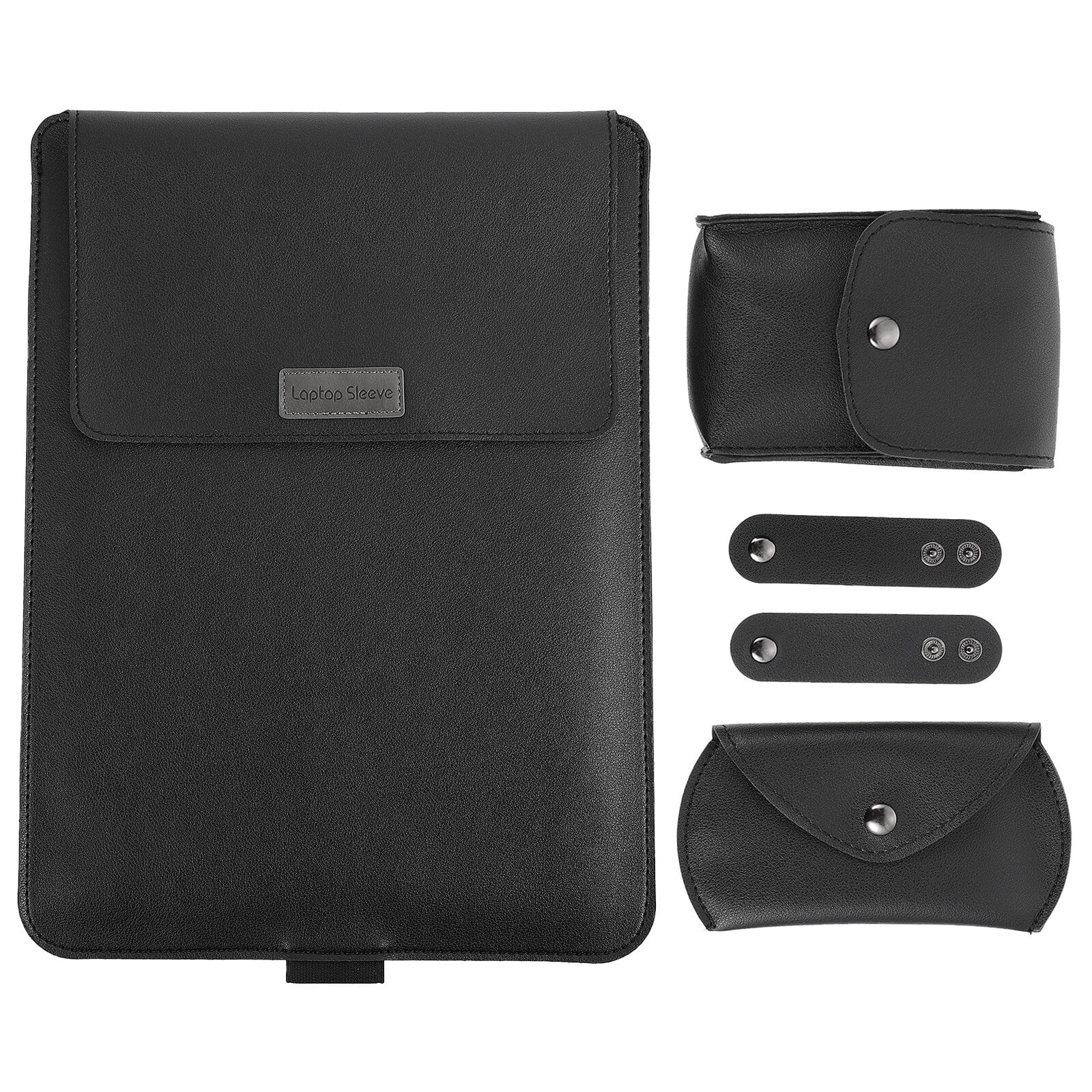 Set geanta laptop, neagra, 38.50x28.30x0.20cm, din PU, TPU si plus, cu suport, include geanta pentru cabluri si geanta pentru mouse