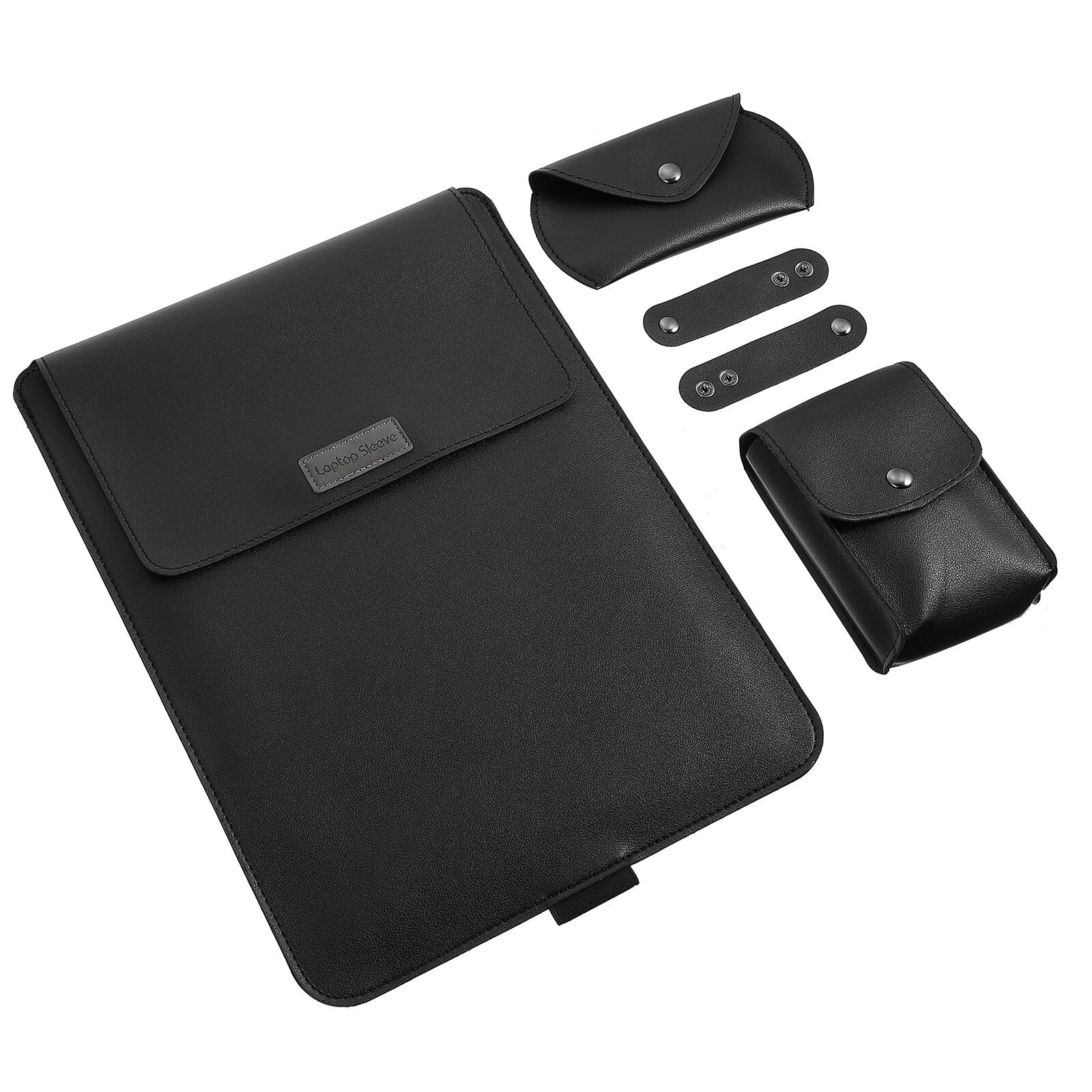 Set geanta laptop, neagra, 38.50x28.30x0.20cm, din PU, TPU si plus, cu suport, include geanta pentru cabluri si geanta pentru mouse