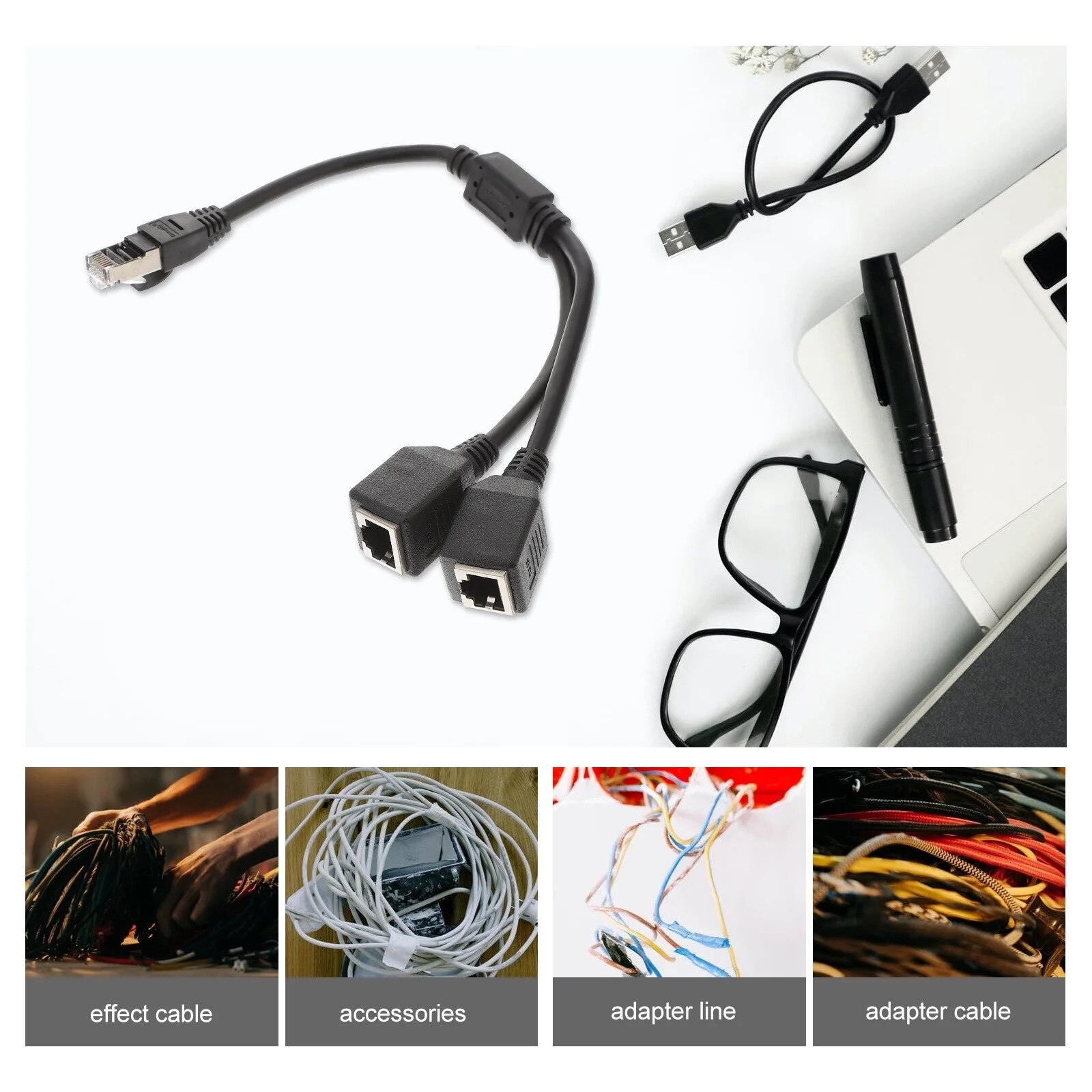 Splitter RJ45 Ethernet, 1 la 2 porturi, negru, 24x4.5x2cm, set 1 Splitter RJ45 Ethernet, 1 la 2 porturi, negru, 24x4.5x2cm, set 1