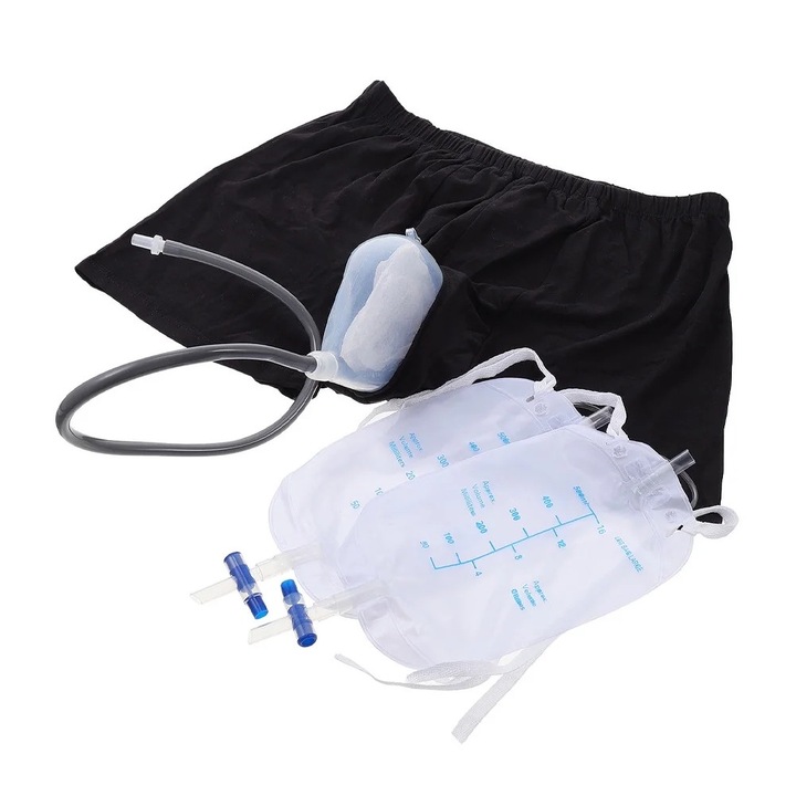 Chiloti de incontinenta cu punga de urina, Textil/Silicon, Negru