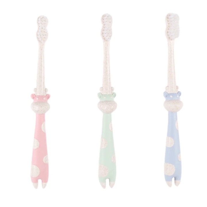 Set 3 periute de dinti din paie de grau, multicolor, 15x1.2x1.2cm, pentru copii