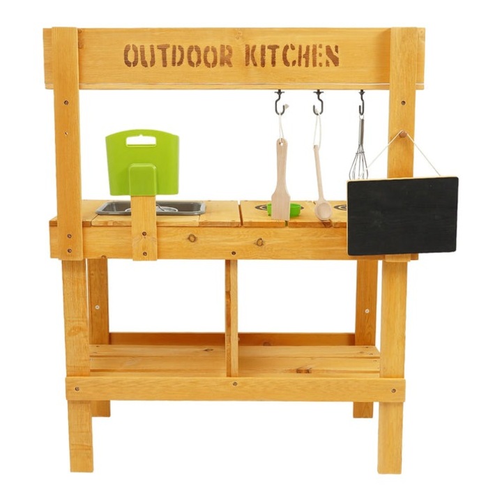 Fából készült konyha játékkészlet gyerekeknek, téglalap alakú, barna színű, 77x35x95,5cm