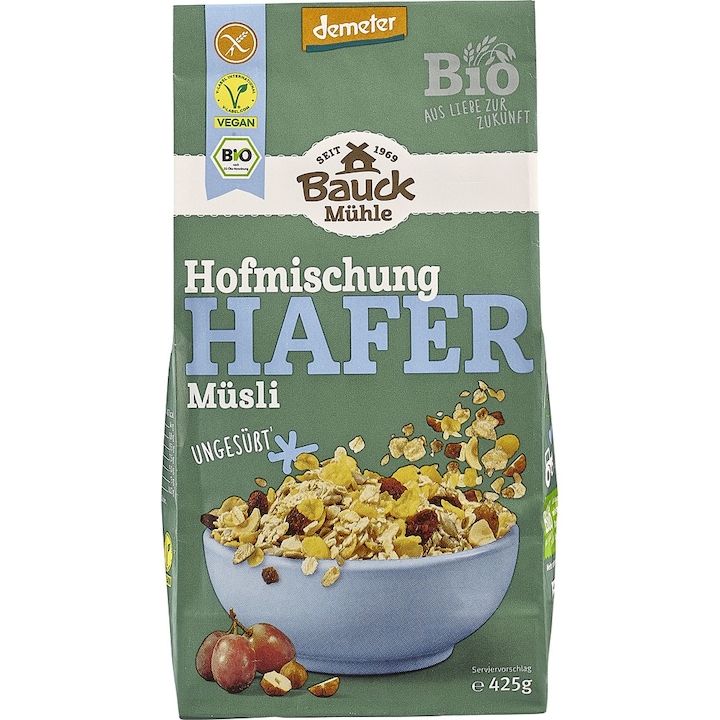 Musli neindulcit cu ovaz, stafide si alune fara gluten, demeter bio, 425g