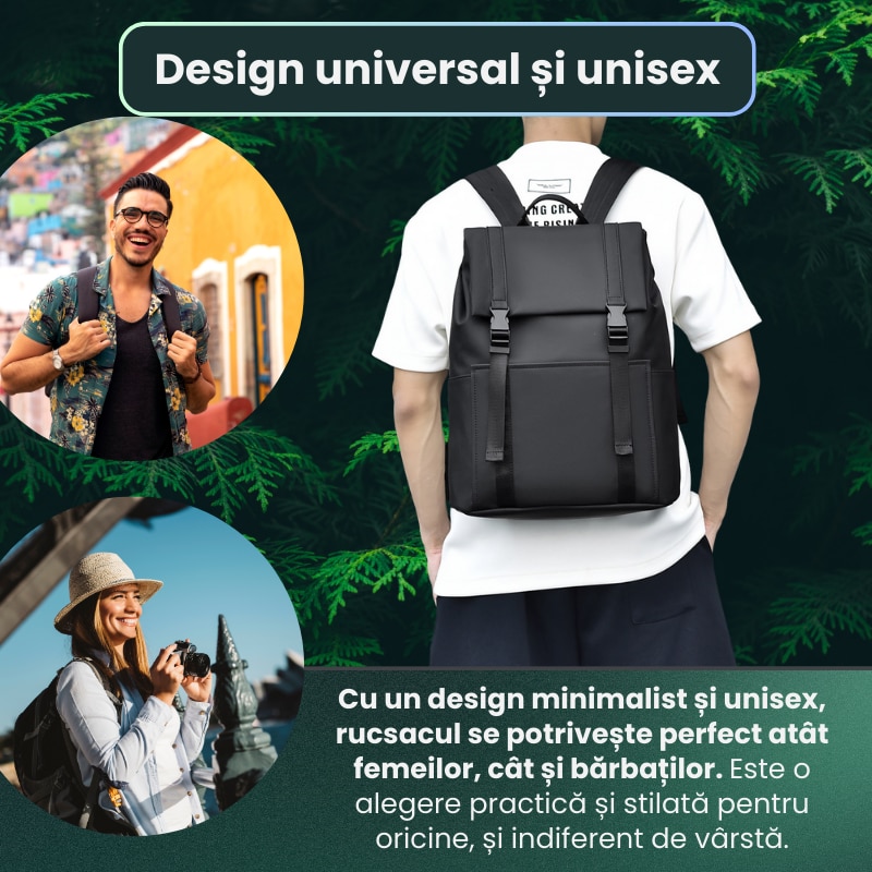 Rucsac Laptop, HITTERGEM® UrbanShield Minimalist pentru Birou, Rucsac Laptop 15.6 Inch din Polyester Premium Rezistent si Impermeabil, Rucsac Laptop cu Design Futurist pentru Uz Zilnic, Stil Urban Modern, Negru 42x32x14 cm