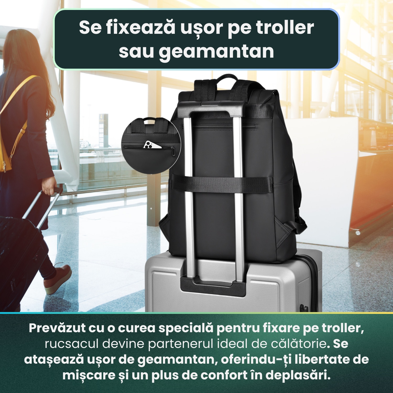 Rucsac Laptop, HITTERGEM® UrbanShield Minimalist pentru Birou, Rucsac Laptop 15.6 Inch din Polyester Premium Rezistent si Impermeabil, Rucsac Laptop cu Design Futurist pentru Uz Zilnic, Stil Urban Modern, Negru 42x32x14 cm