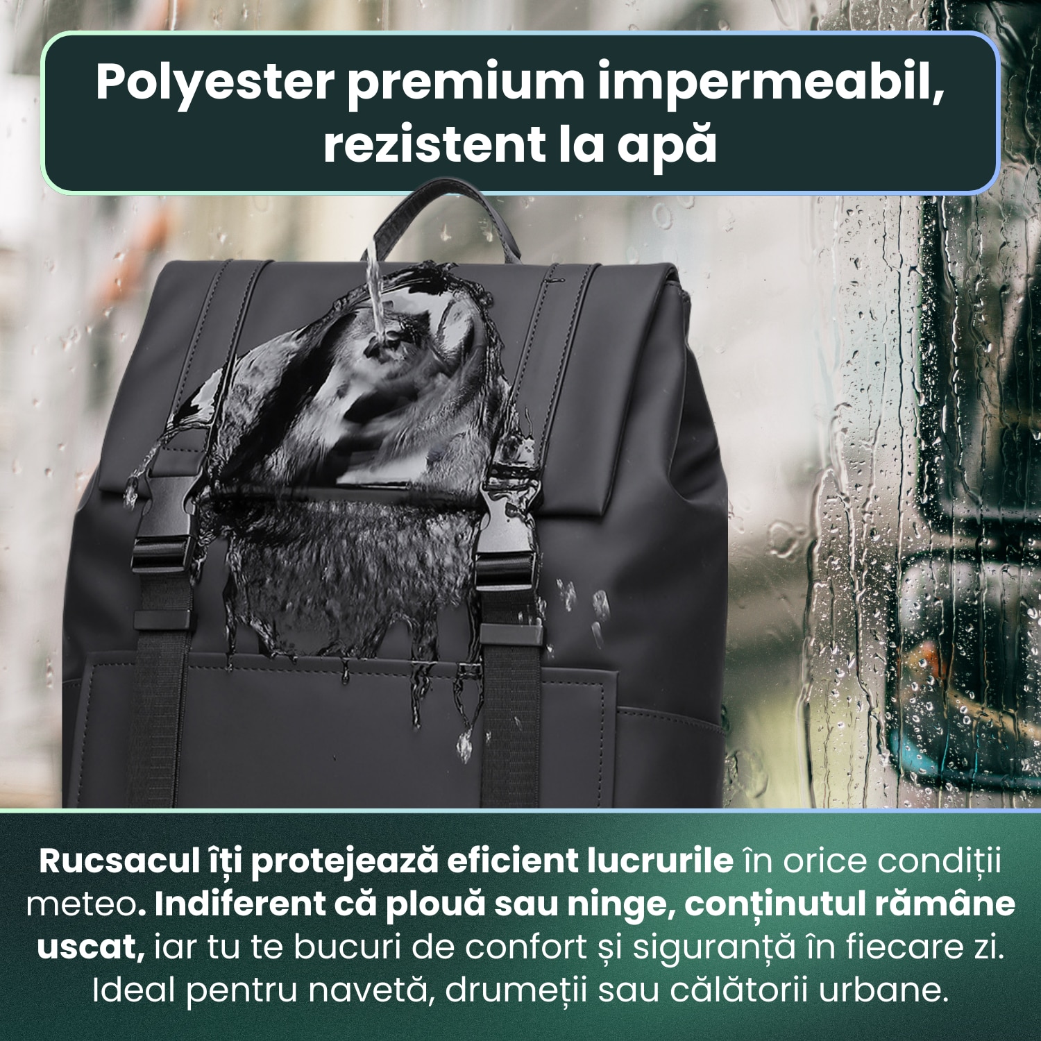 Rucsac Laptop, HITTERGEM® UrbanShield Minimalist pentru Birou, Rucsac Laptop 15.6 Inch din Polyester Premium Rezistent si Impermeabil, Rucsac Laptop cu Design Futurist pentru Uz Zilnic, Stil Urban Modern, Negru 42x32x14 cm