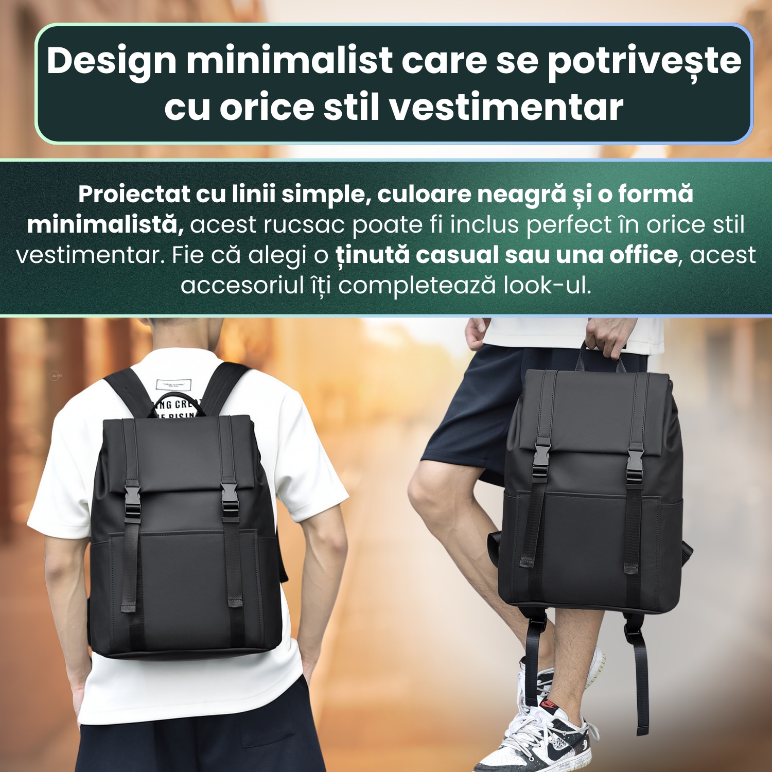 Rucsac Laptop, HITTERGEM® UrbanShield Minimalist pentru Birou, Rucsac Laptop 15.6 Inch din Polyester Premium Rezistent si Impermeabil, Rucsac Laptop cu Design Futurist pentru Uz Zilnic, Stil Urban Modern, Negru 42x32x14 cm