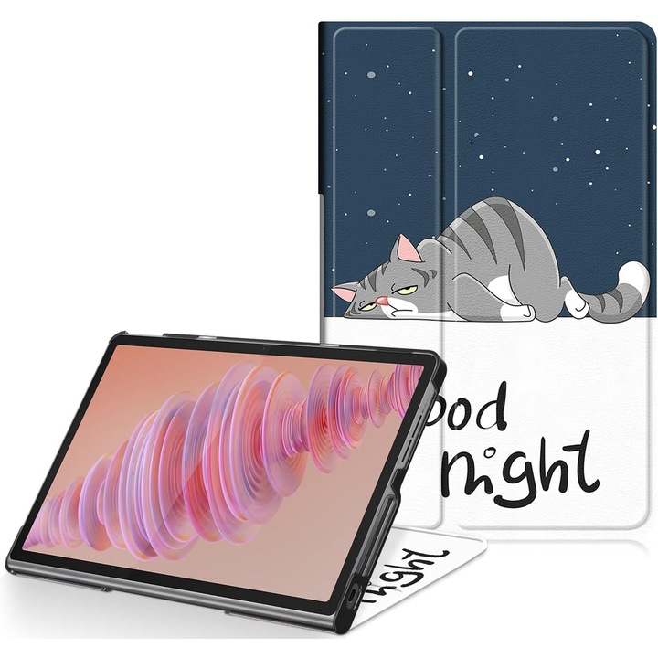 Husa pentru Lenovo Tab Plus (TB351FU) 11.5 inch 2024, Carcasa protectoare subtire cu suport si functie de trezire/dormire automata, Pisica Lenesa