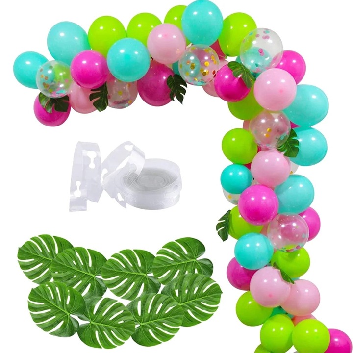 Set Baloane Latex Monstera si Confetti, 78 buc, Multicolor, 12 inch