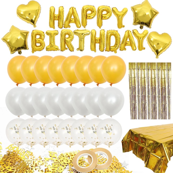 Set Baloane de Petrecere Aurii, Decoratiuni pentru Zi de Nastere, 270x100cm, Materiale Premium