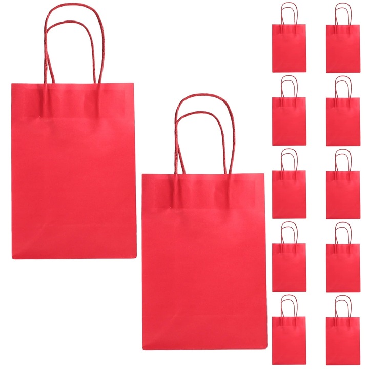 Set 12 pungi cadou din hartie, rosii, 21x15x8cm
