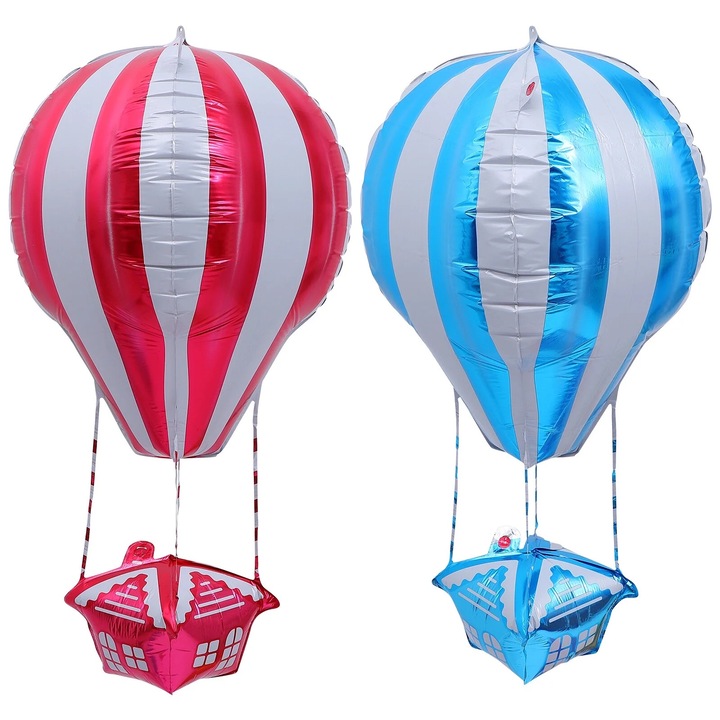 Set 2 Baloane Forma Calatorie cu Aer Cald, Multicolor, 70x27.5cm