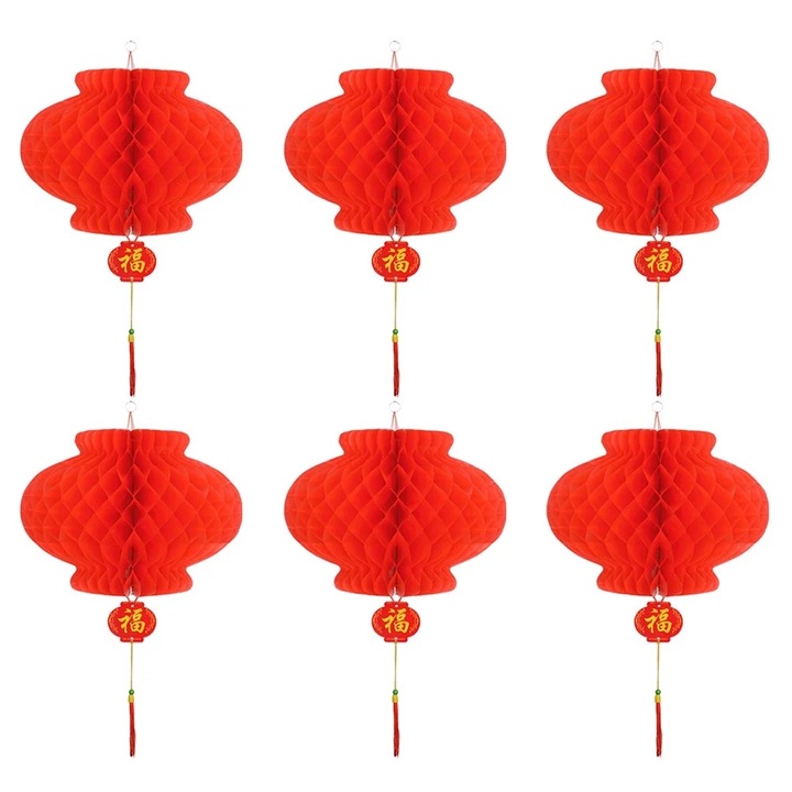 Set 30 Lampioane, Plastic, 30x25x25cm, Design chinezesc, Rosu