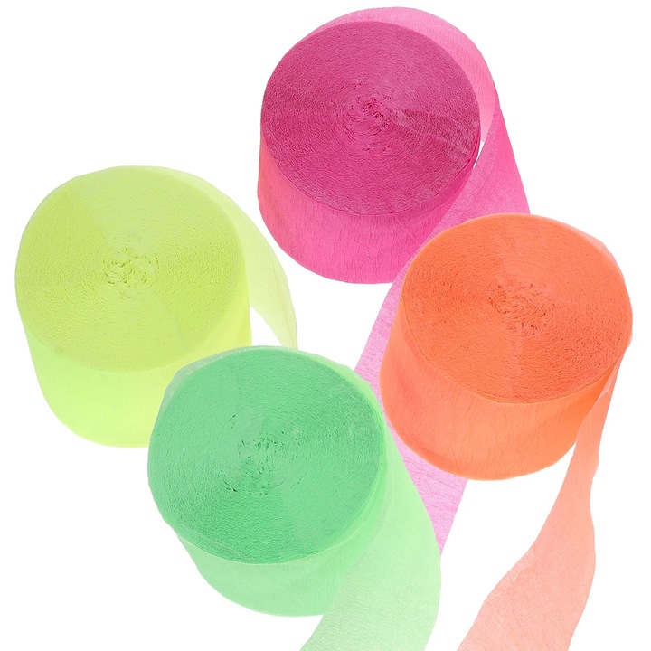 Set 4 Rola Fasii de Hartie Creponata Fluorescenta pentru Petrecere, Multicolor, 6.20x6.20x4.50cm