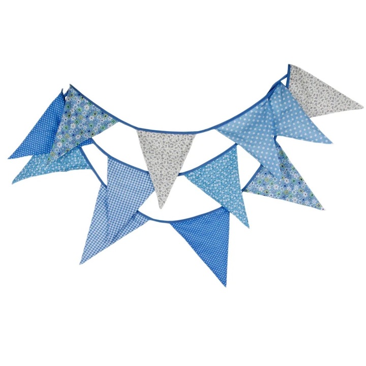 Ghirlanda decorativa din bumbac cu steaguri triunghiulare, multicolor, 360x22x0.5cm, reutilizabila, pentru petreceri si ceremonii
