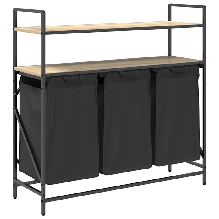 vidaXL sonoma tölgy mosodai kosár 3 rekeszes polcokkal 859081