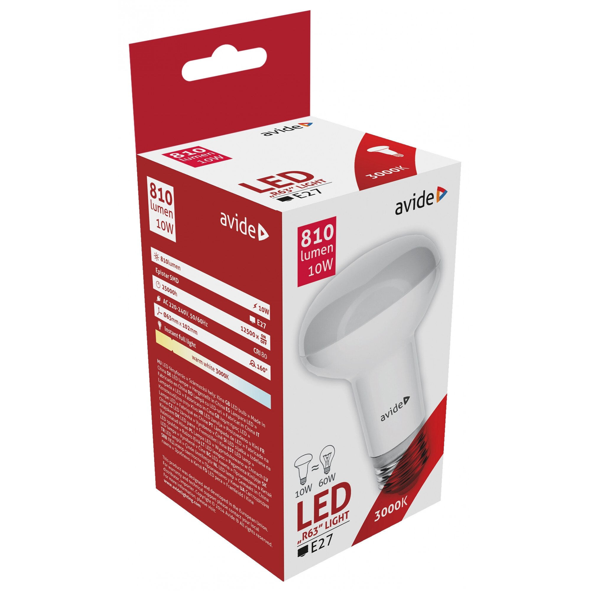 Bec Avide LED R63 10W E27 lumina calda