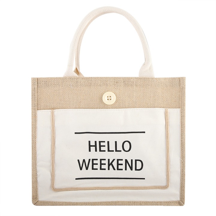 Juta válltáska, vintage stílusú, nagy kapacitású, fehér, M