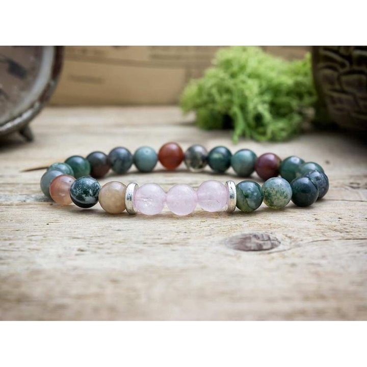 Гривна от индийски ахат, розов кварц, смесени минерали