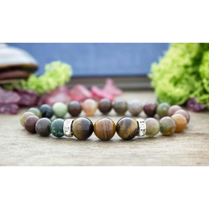 Bijuterie dama, R.M. Ekszer, Bratara indiana cu agat, ochi de tigru, minerale mixte