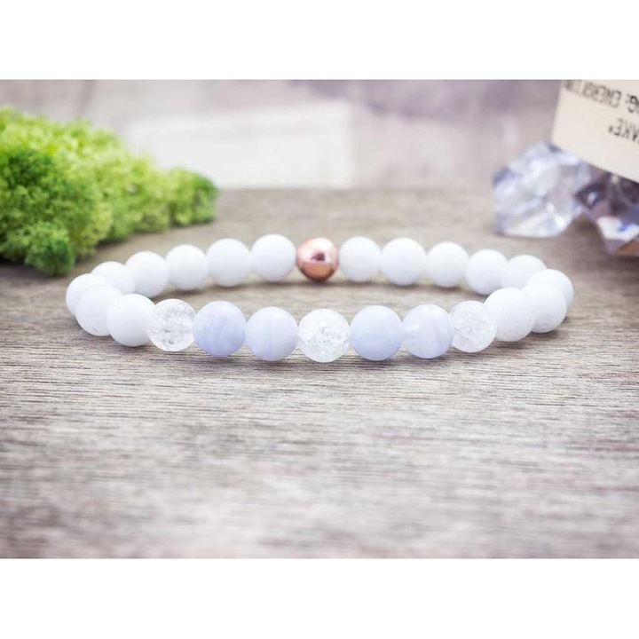 Bratara cu minerale mixte, roz albastru deschis