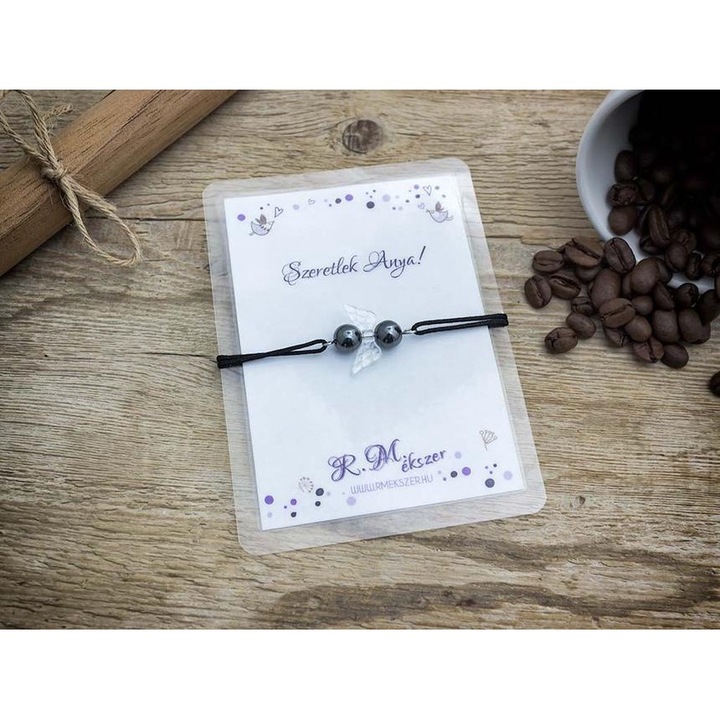 Гривна с ангел от хематит „Обичам те, мамо“