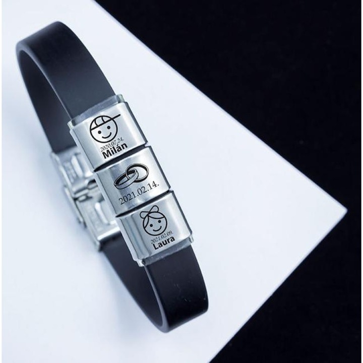 Bratara de cauciuc MoMents „Viata noastra impreuna” cu 3 pandantive unice