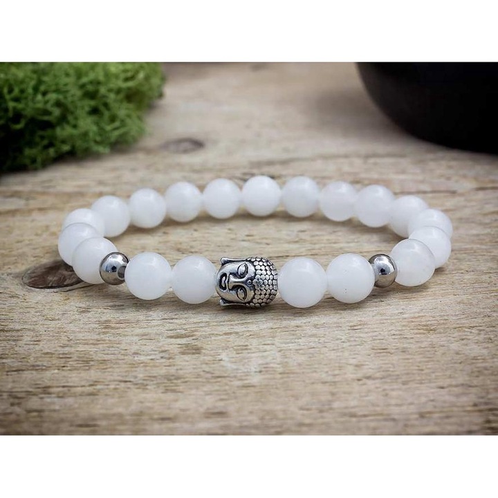 Гривна от бял нефрит с минерали Буда