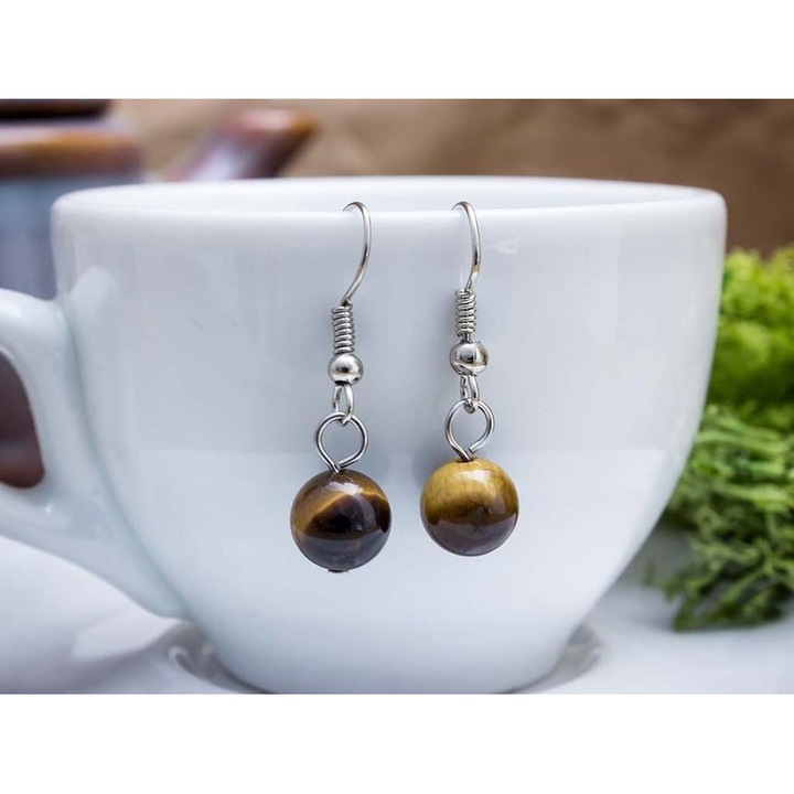 Bijuterie dama, R.M. Ekszer, Cercei pandantivi ochi de tigru 8mm