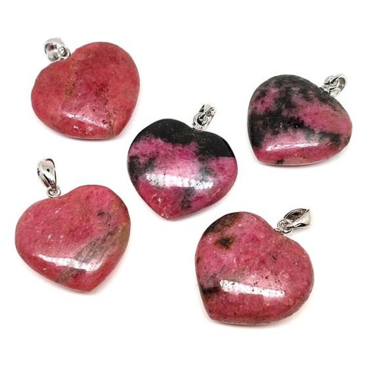 Pandantiv dama, R.M. ékszer, inima cu rodonit 3cm (MDG)