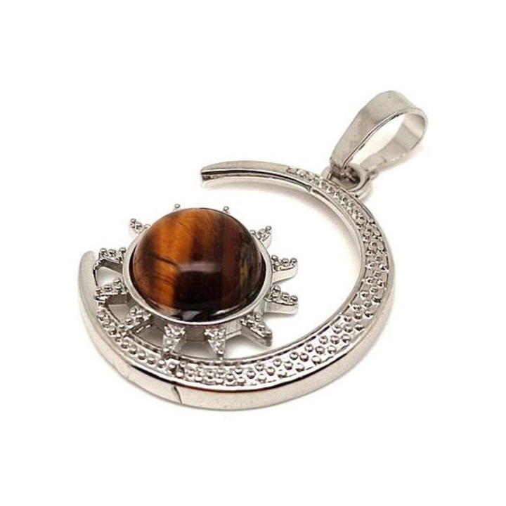 Bijuterie dama, R.M. Ekszer, Pandantiv luna-soare cu ochi de tigru metalic 25mm