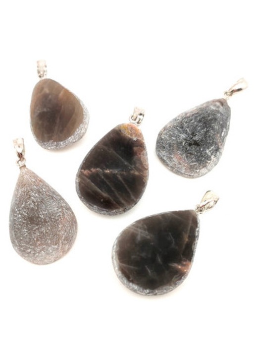 Felezett csepp medál Holdkő fek 2,5x3,5-4cm (MDG)