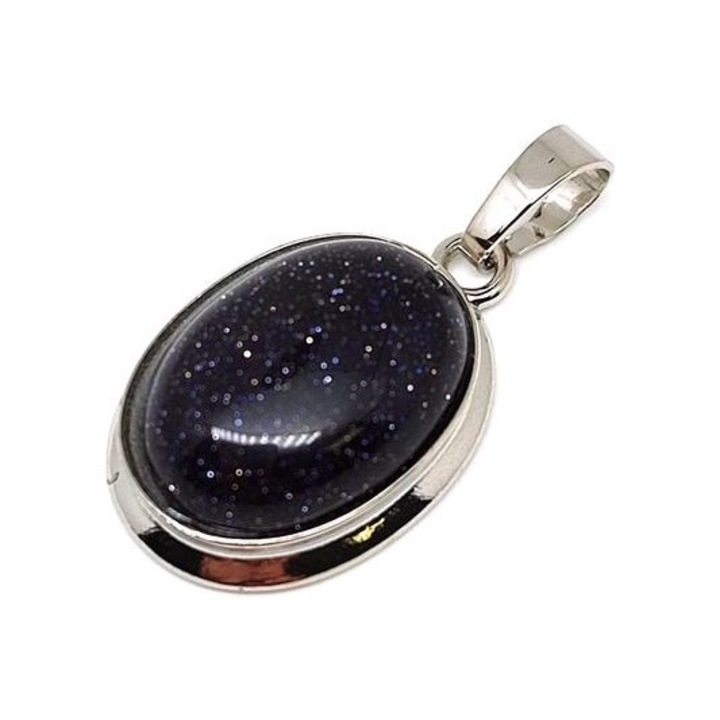 Овален медальон метален Goldstone син 1.5x2см