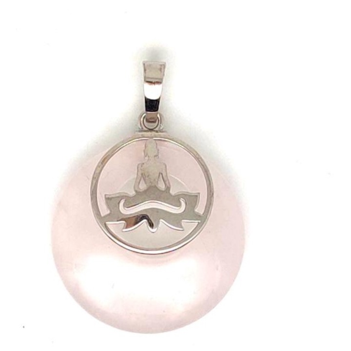 Висулка с поничка, седящ Буда, розов кварц 3 см