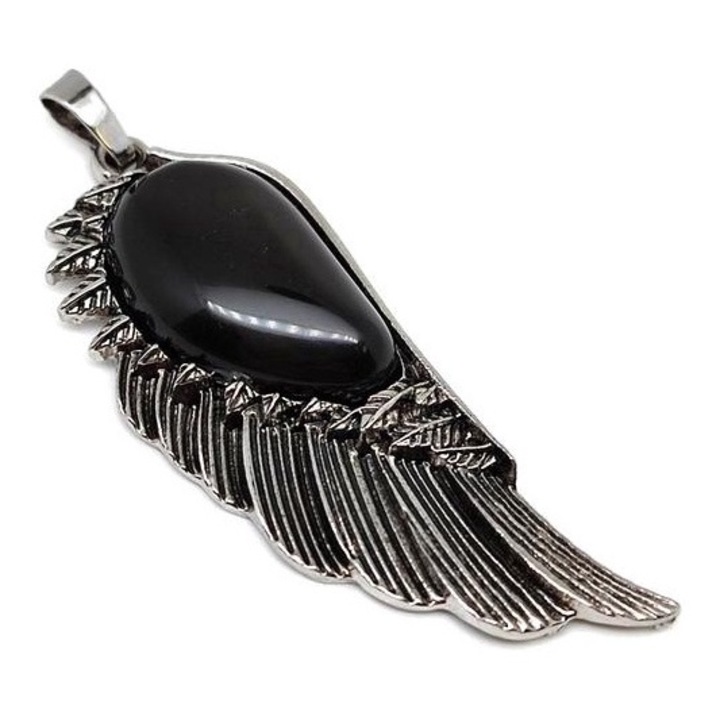 Pandantiv aripa de inger din metal Obsidian 2x6cm, R.M. ékszer