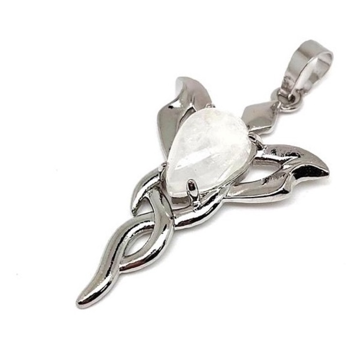 Pandantiv metalic trifoi cristal de stanca 2.5x4cm