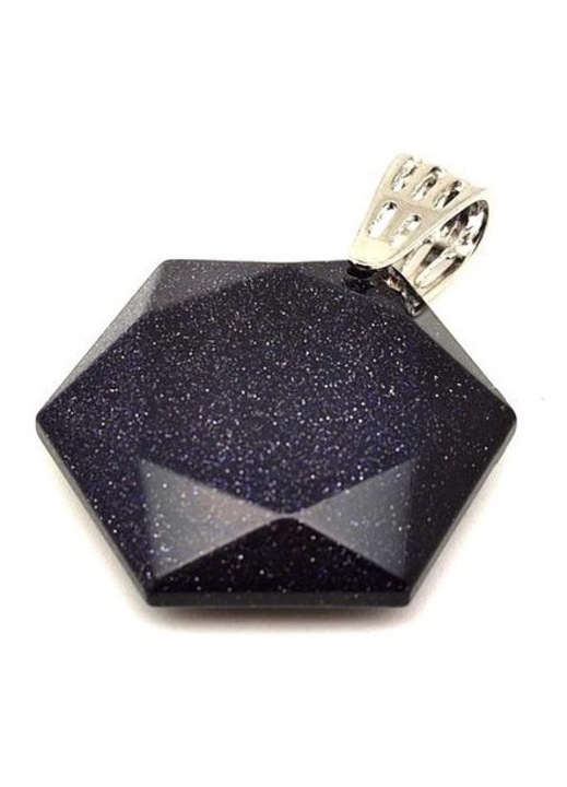 Pandantiv dama hexagonal Goldstone albastru 3cm