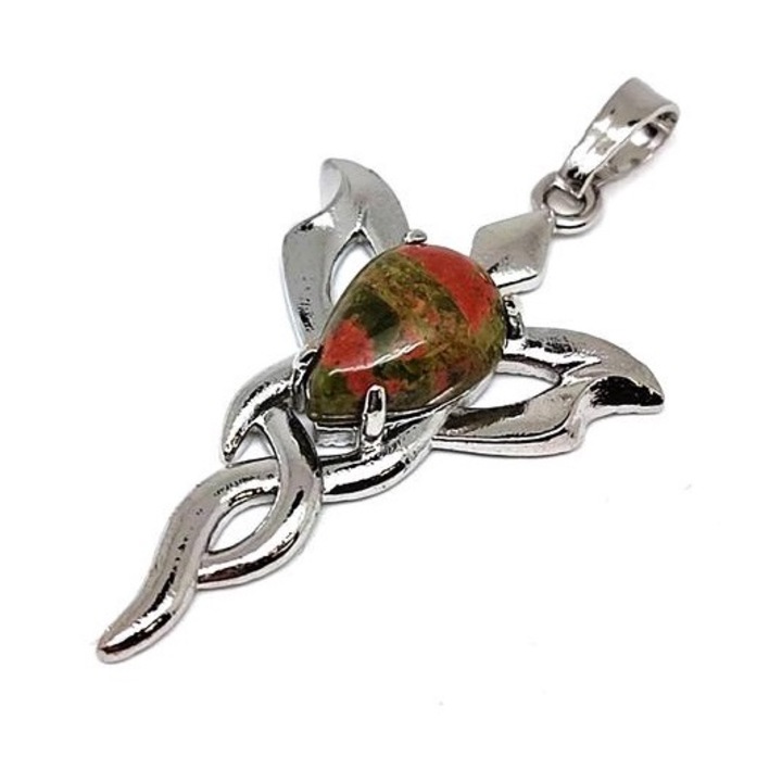 Bijuterie dama, R.M. Ekszer, Pandantiv metalic trifoi Unakit 2.5x4cm