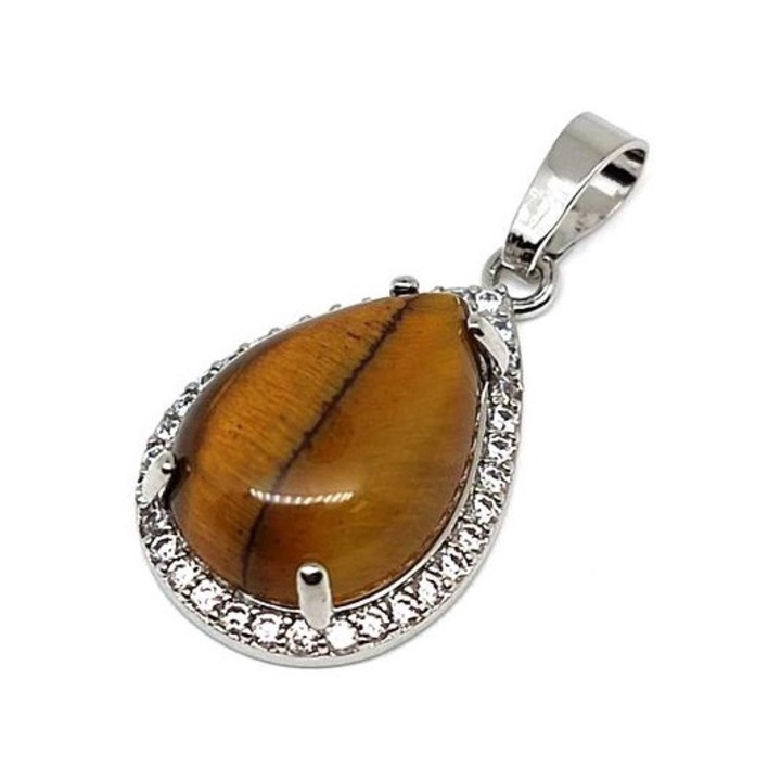 Pandantiv metalic cu ochi de tigru 17x25mm