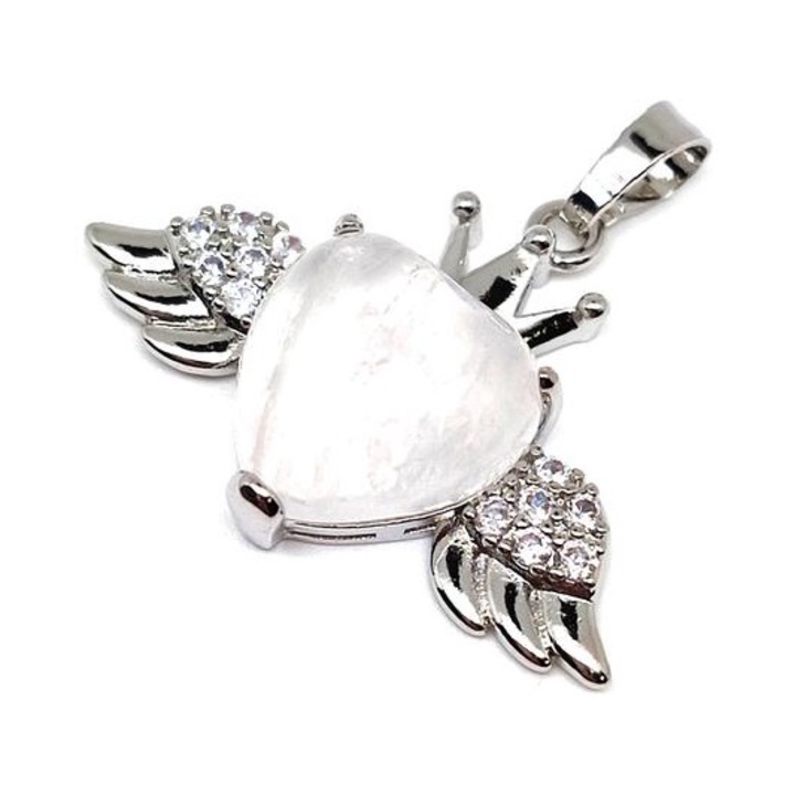 Szív medál fém szárny Hegyikristály 3,5x2cm