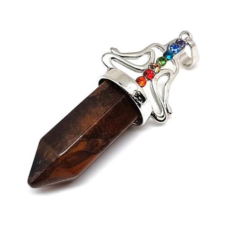 Pandantiv superior metalic Buddha ochi de tigru 12x60mm