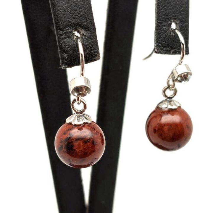 Обеци топка махагоново-обсидиан пъпка стринг 10мм