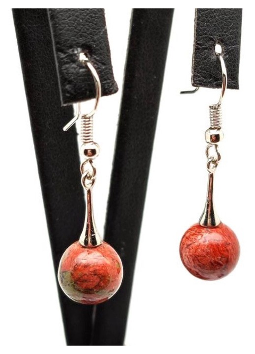 Cercei dama jasp sfera brecia betisor mic atarnat 10-10.5mm