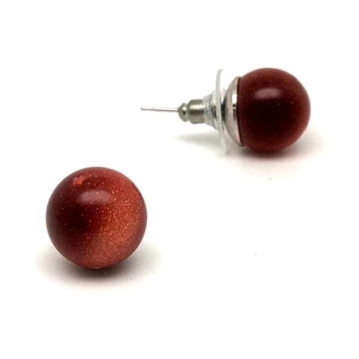 Обеци топче с червен златен камък 12-12.5 мм