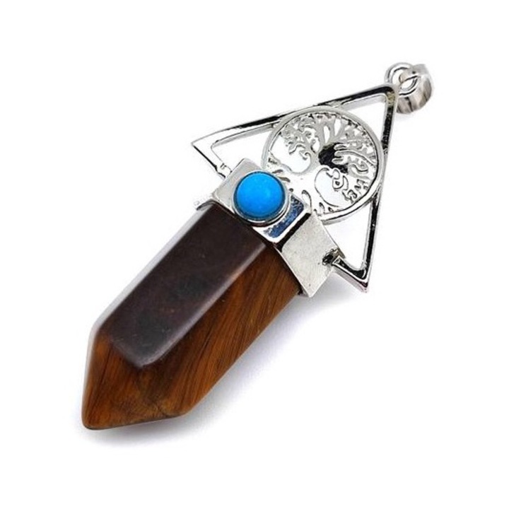 Pandantiv metalic cu ochi de tigru, arborele vietii, 3x5.5cm