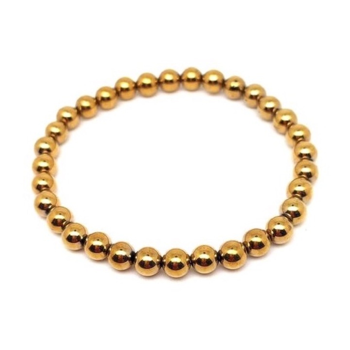 Гривна с галванизирани златни топчета от ахат 6-7 мм